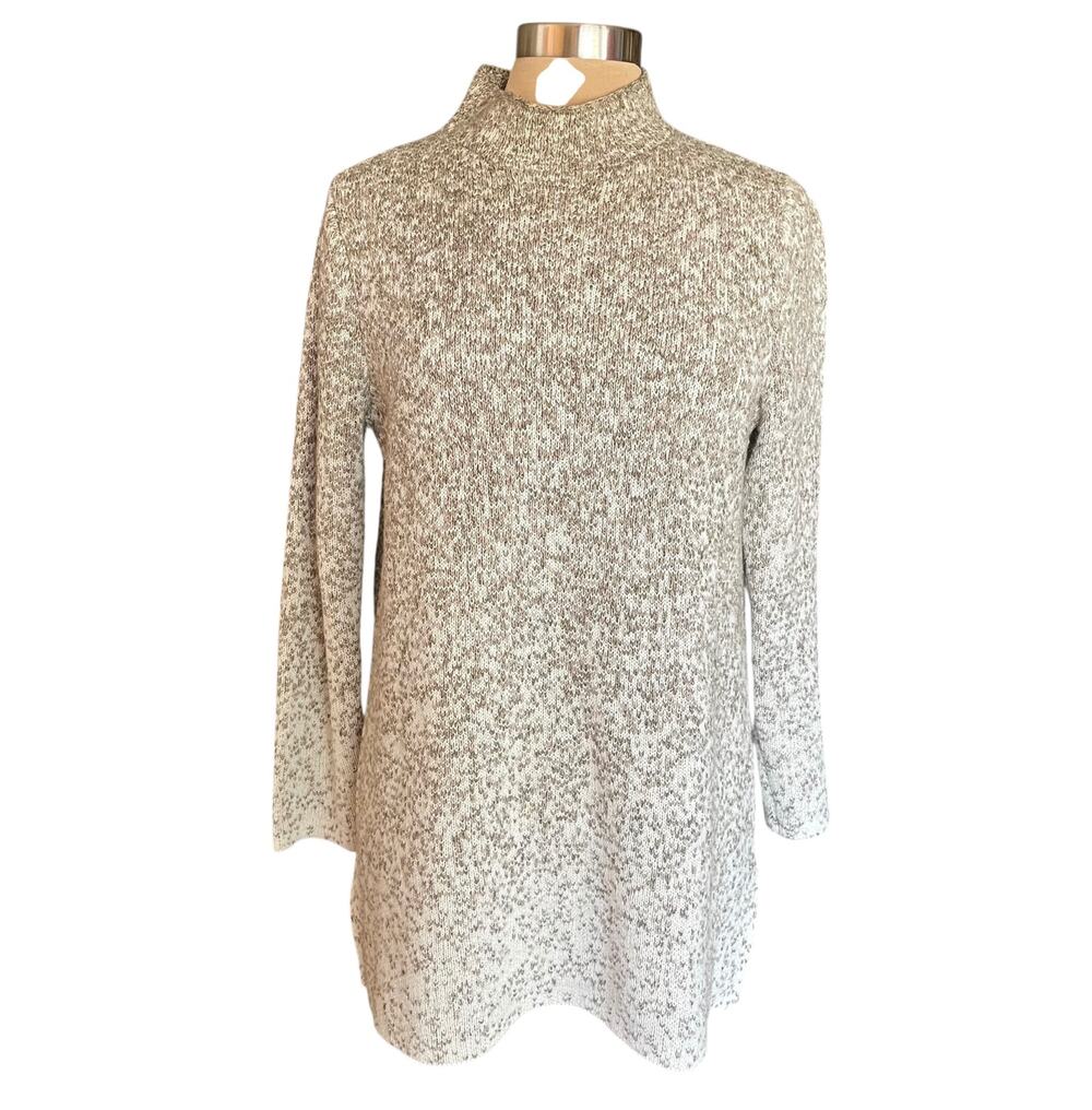 PureJill Cotton Blend Mock Neck Sweater‎ Tunic MED Marled Knit Fall Casual Work